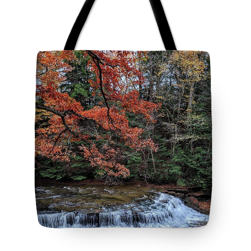 South Chagrin Reservation Tote Bag featuring the photograph Quarry Rock Falls in the Fall by Brad Nellis