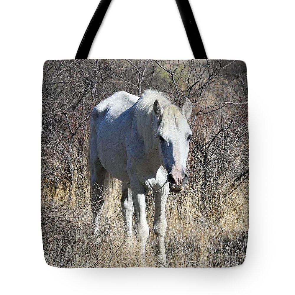 Shadowfax Salt River Wild Horse Tote Bag featuring the digital art Shadowfax #3 by Tammy Keyes