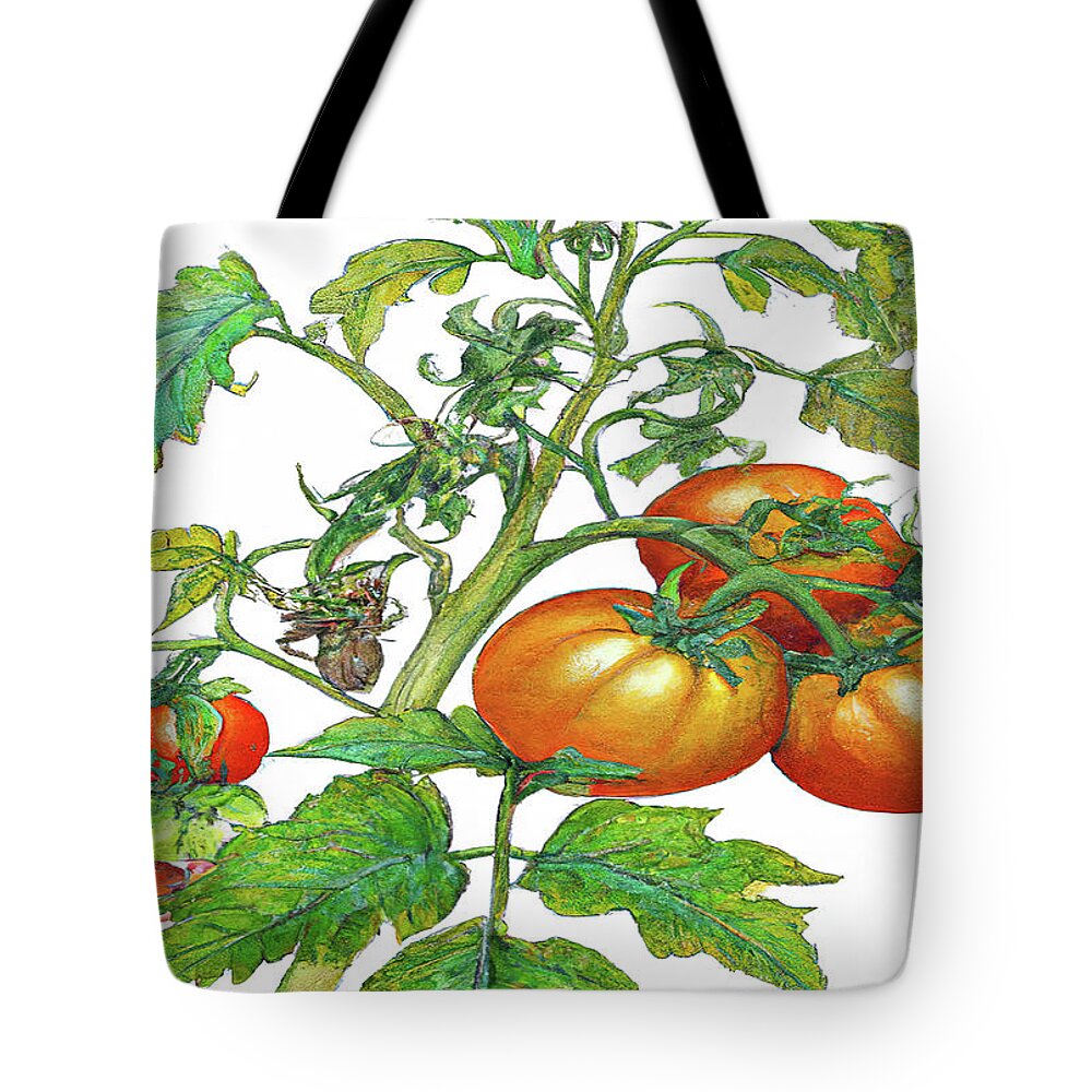 Tomatoes Tote Bag featuring the digital art 3 Tomatoes 3c by Cathy Anderson