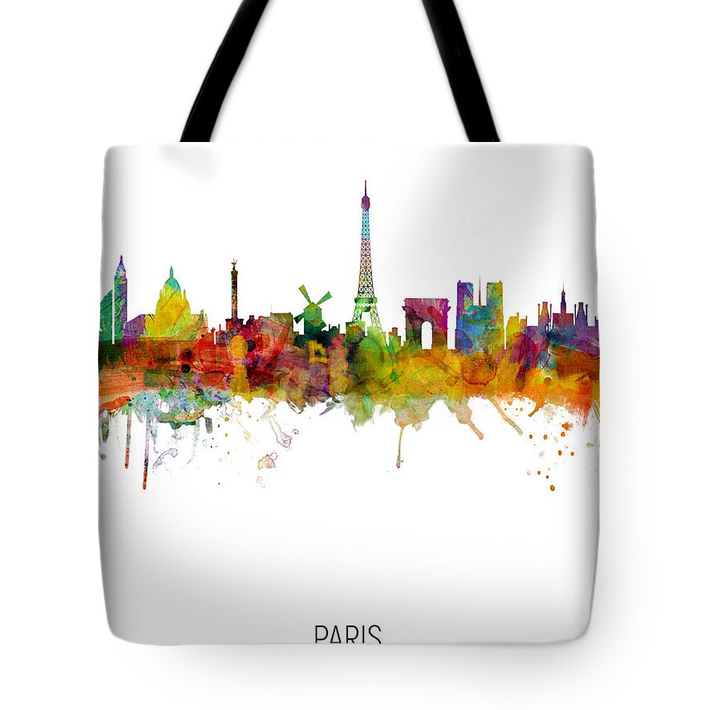 Paris Tote Bag featuring the digital art Paris France Skyline by Michael Tompsett