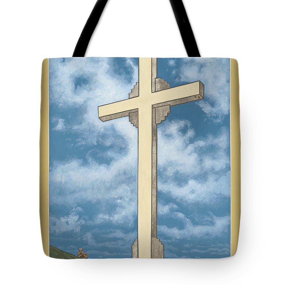 Cross Tote Bag featuring the painting 312 Jeanies Father Beneath the Cross by William Hart McNichols