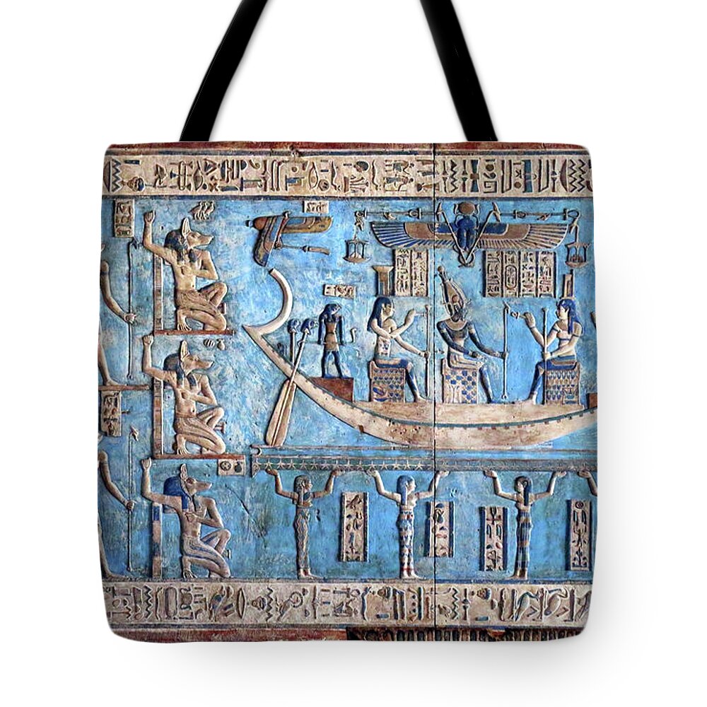 Egypt Tote Bag featuring the photograph Hieroglyphic carvings in ancient egyptian temple #32 by Mikhail Kokhanchikov