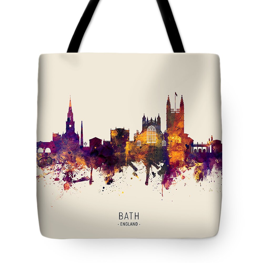 Bath Tote Bag featuring the digital art Bath England Skyline Cityscape #33 by Michael Tompsett