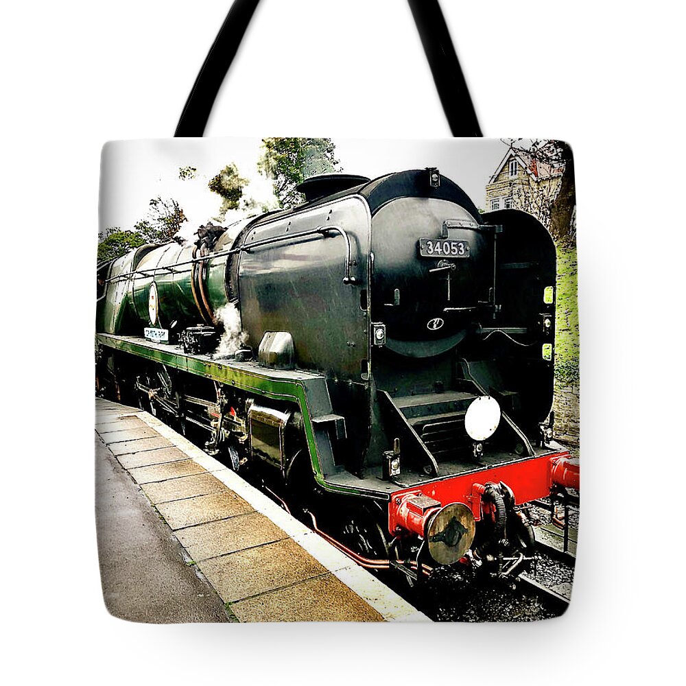 34053 Tote Bag featuring the photograph 34053 Sir Keith Park Steam Locomotive on the Swanage Railway by Gordon James