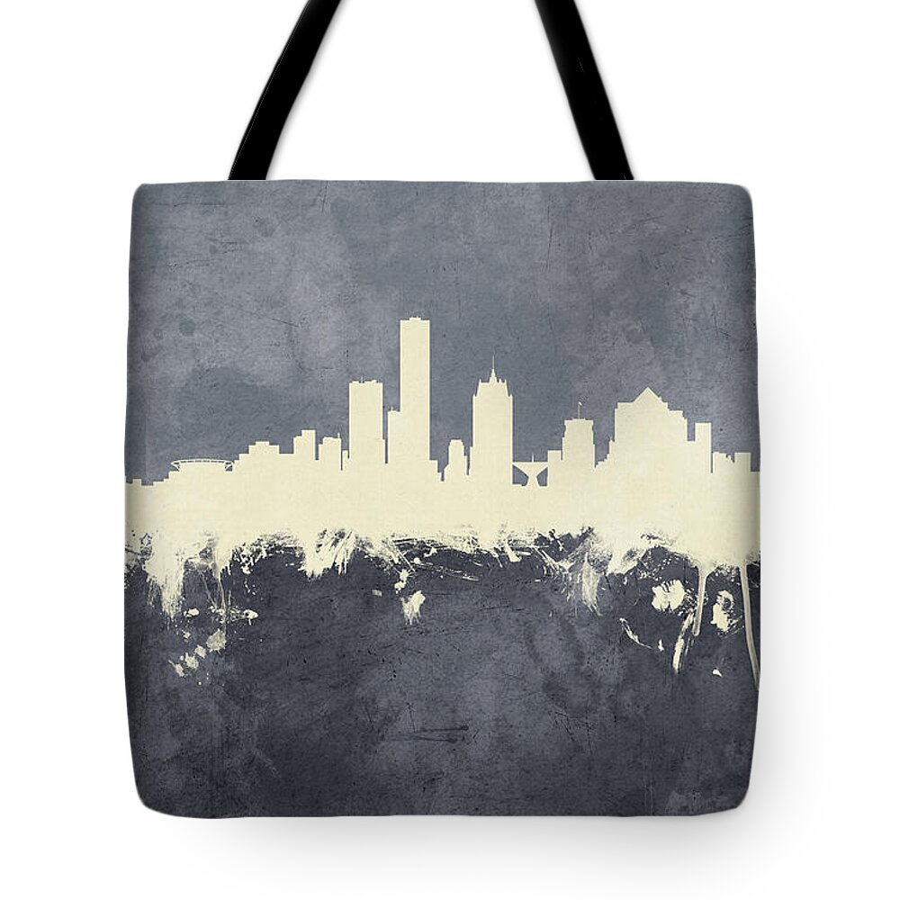 Milwaukee Tote Bag featuring the digital art Milwaukee Wisconsin Skyline #37 by Michael Tompsett