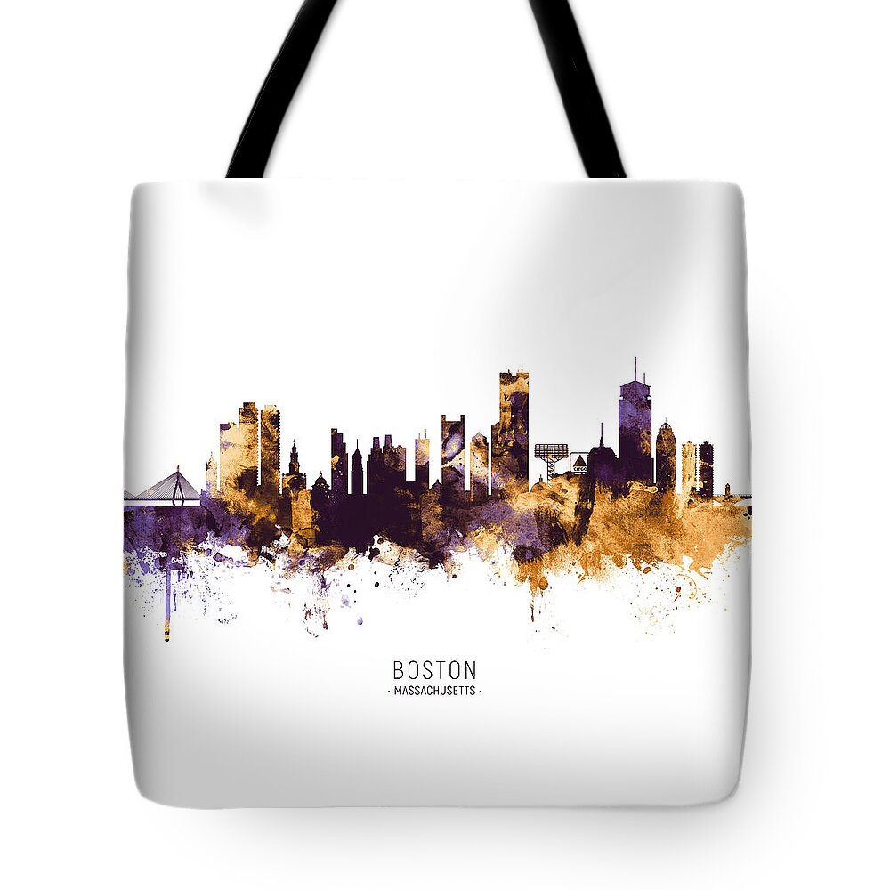 Boston Tote Bag featuring the digital art Boston Massachusetts Skyline by Michael Tompsett