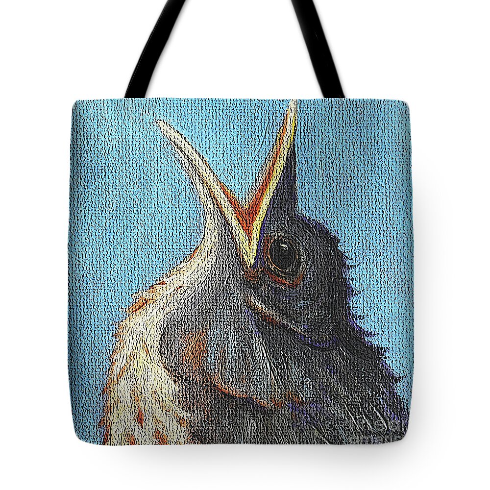 Baby Robin Tote Bag featuring the painting 39 Baby Robin by Victoria Page