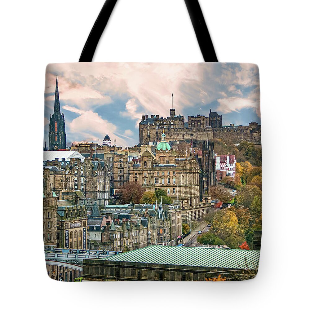 City Of Edinburgh Tote Bag featuring the digital art City of Edinburgh Scotland by SnapHappy Photos