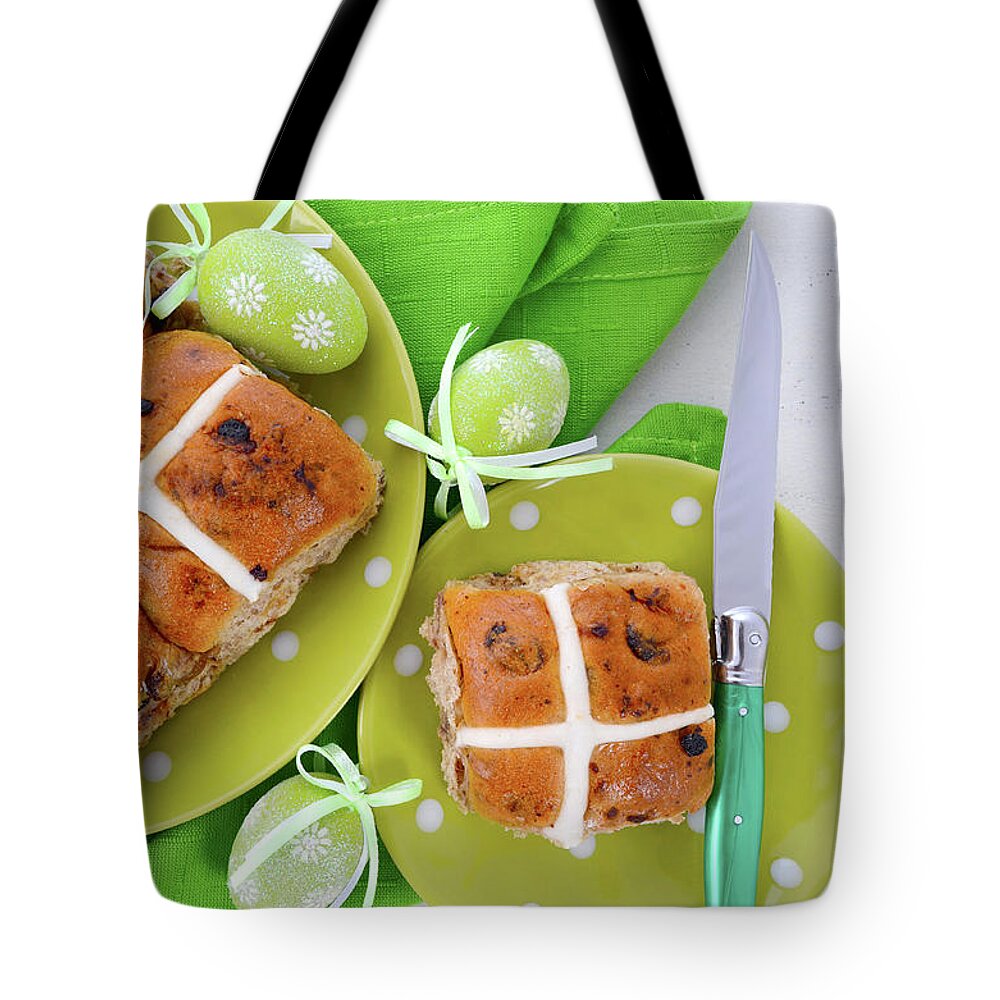 Background Tote Bag featuring the photograph Easter Fruit Hot Cross Buns #4 by Milleflore Images