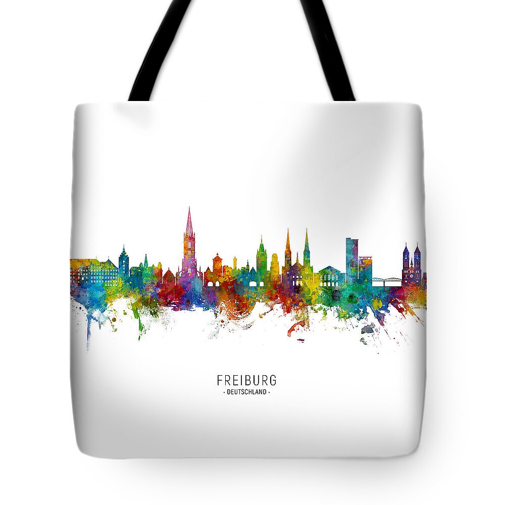 Freiburg Tote Bag featuring the digital art Freiburg Germany Skyline by Michael Tompsett
