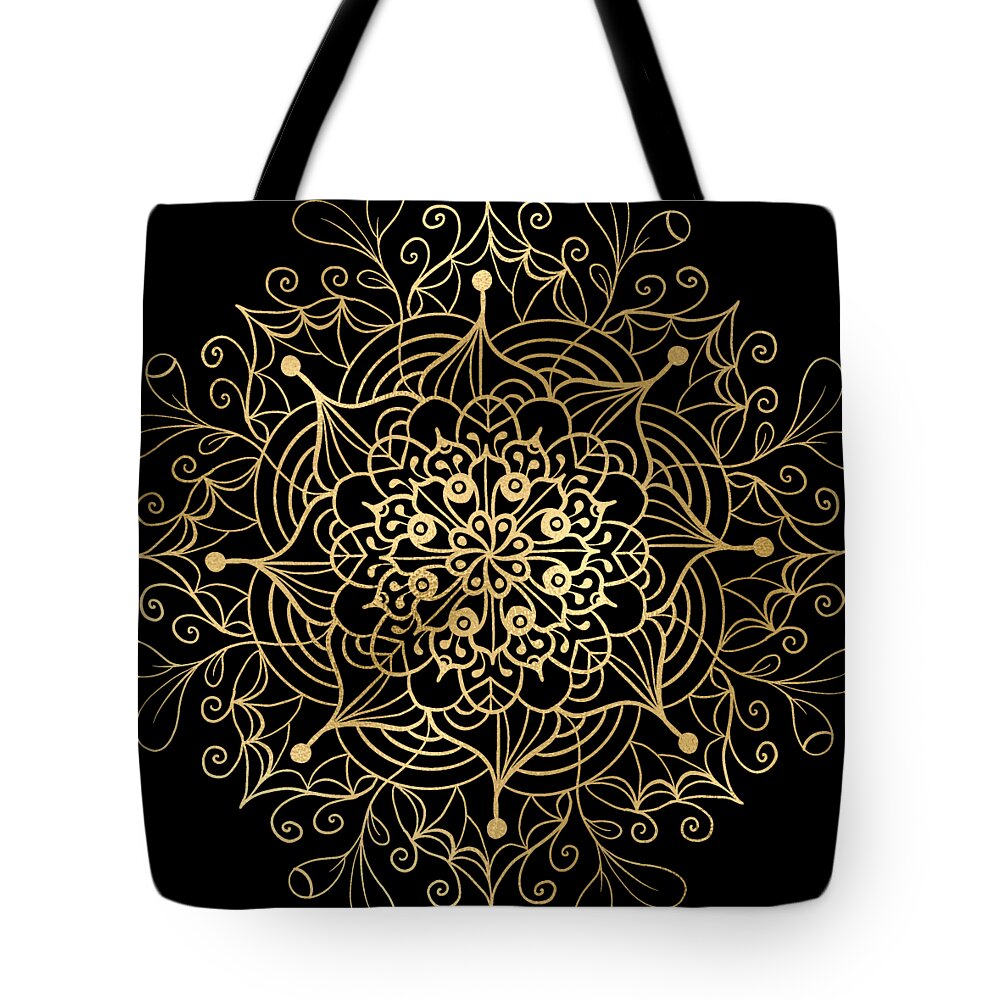 Mandala Tote Bag featuring the digital art Golden Mandala #4 by Sambel Pedes