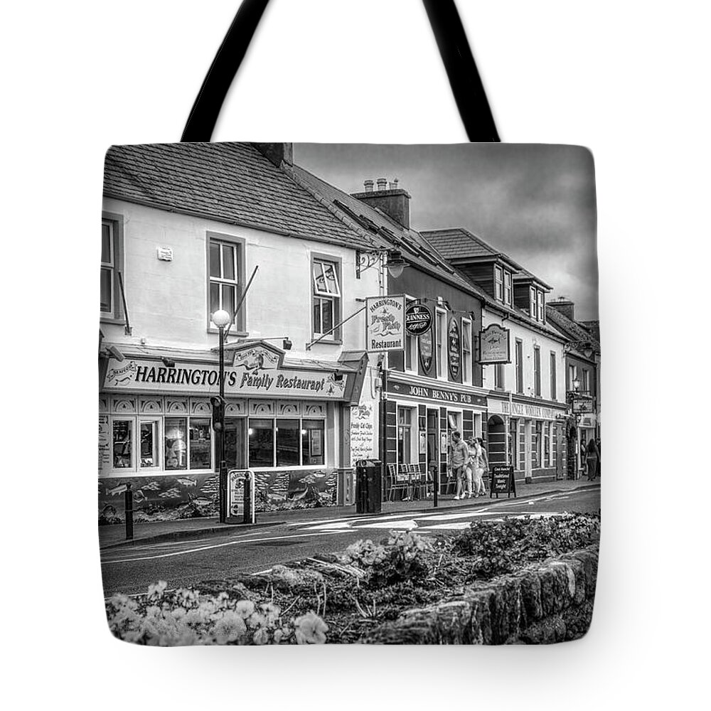 Barns Tote Bag featuring the photograph Old Irish Town The Dingle Peninsula in the Summer in Black and W #4 by Debra and Dave Vanderlaan
