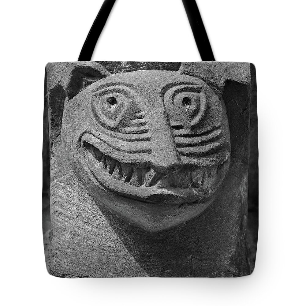 Romanesque Tote Bag featuring the sculpture The Stone Bestiary - Photo of Norman Romanesque relief sculptures from Kilpec by Paul E Williams