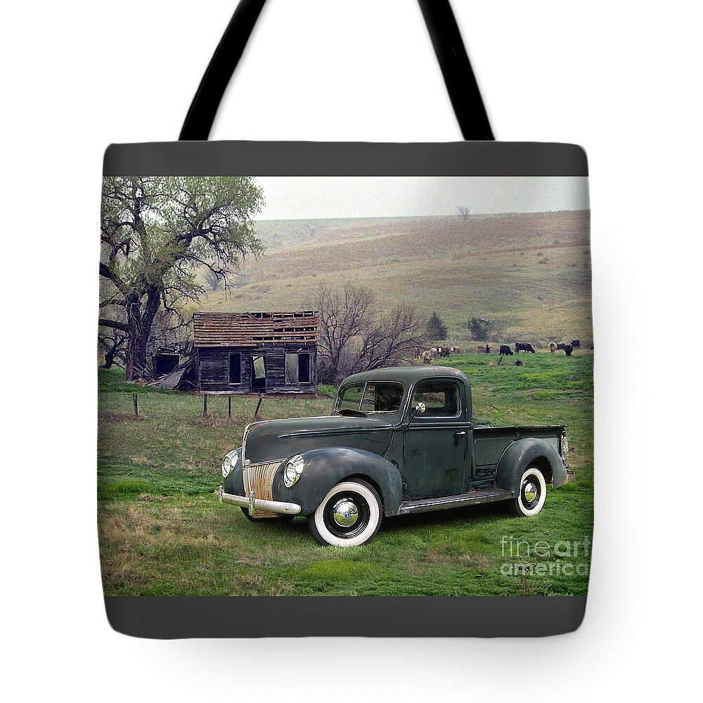 40 Tote Bag featuring the photograph 1940 Ford Pickup At The Old Homestead by Ron Long