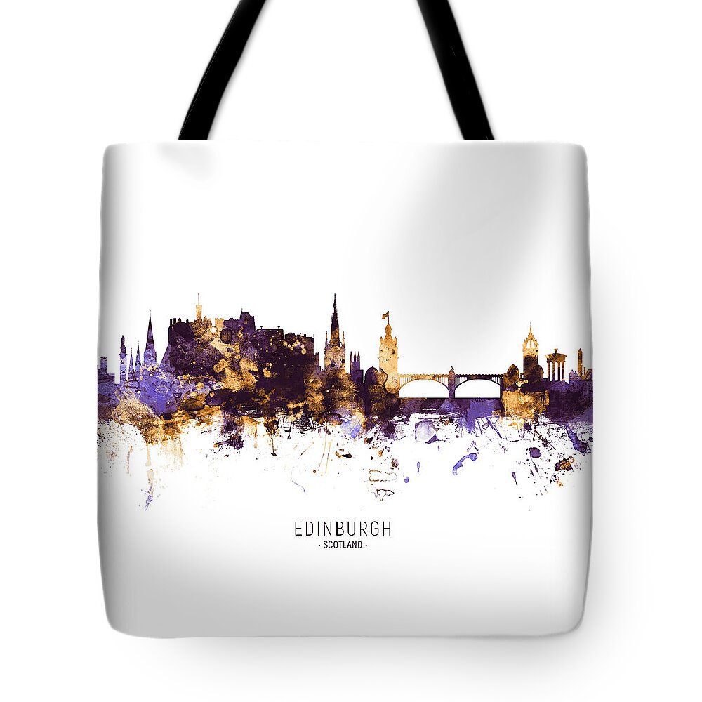 Edinburgh Tote Bag featuring the digital art Edinburgh Scotland Skyline by Michael Tompsett