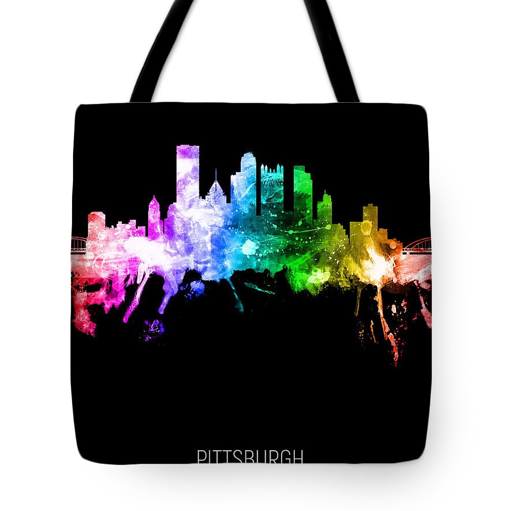 Pittsburgh Tote Bag featuring the digital art Pittsburgh Pennsylvania Skyline by Michael Tompsett