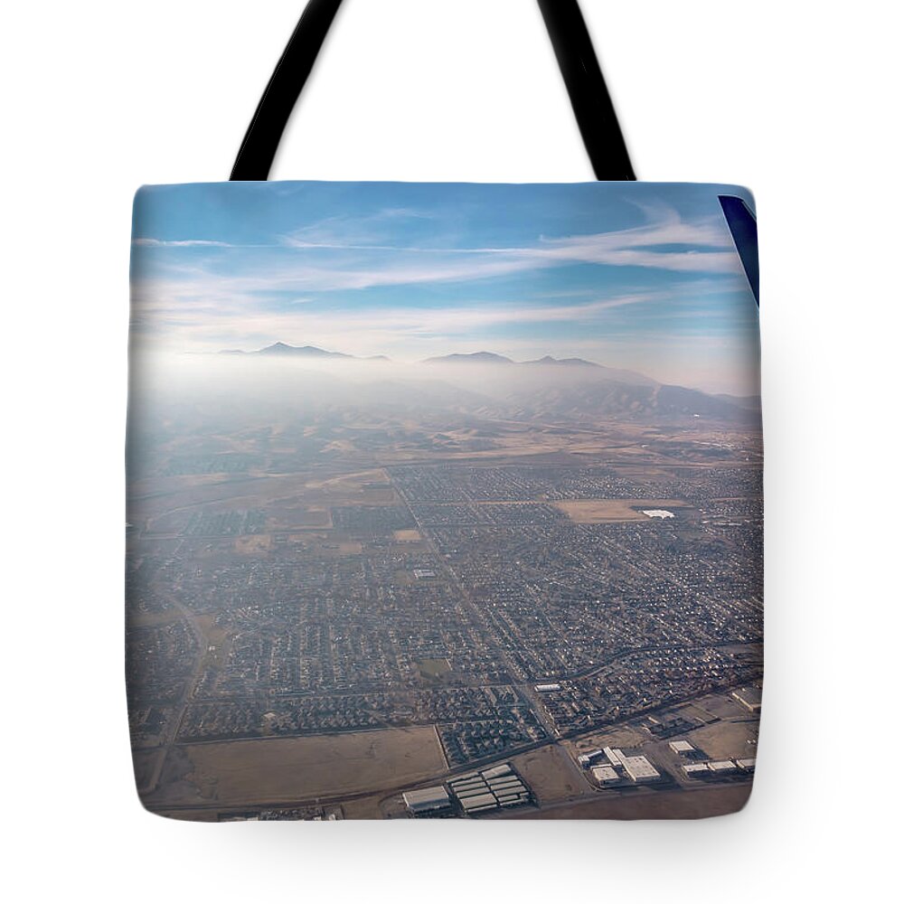 Dam Tote Bag featuring the photograph Aerial view from airplane over reno nevada #5 by Alex Grichenko