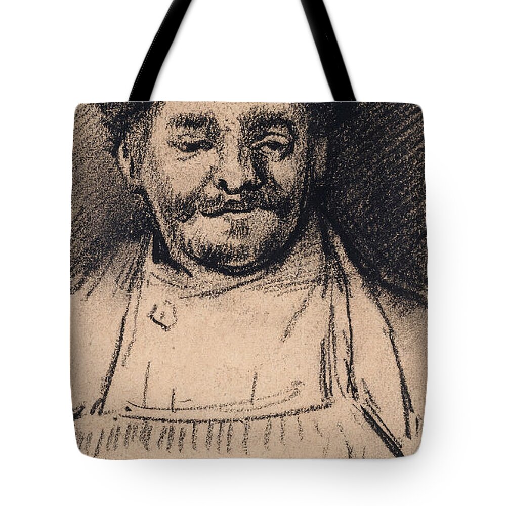 Vincent Van Gogh Tote Bag featuring the drawing Head of a Man #5 by Vincent van Gogh
