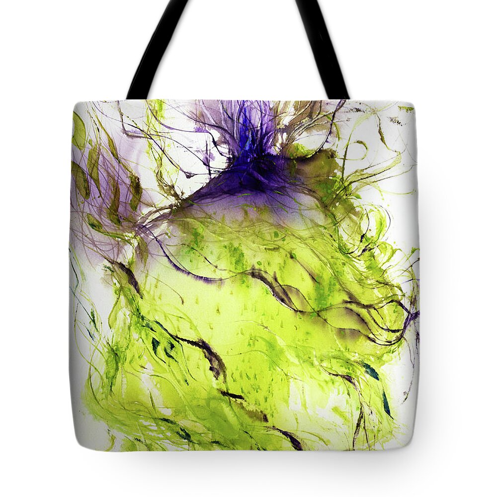  Tote Bag featuring the painting 'Leaf green bright clear violet ultramarine' by Petra Rau
