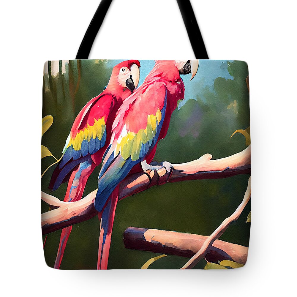 Rosette Spoonbills Art Tote Bag featuring the digital art Rosette Spoonbills by Asar Studios #5 by Celestial Images