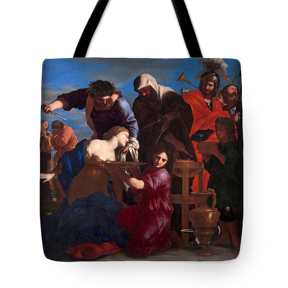 Giovanni Francesco Romanelli Tote Bag featuring the painting The Sacrifice of Polyxena by Giovanni Francesco Romanelli