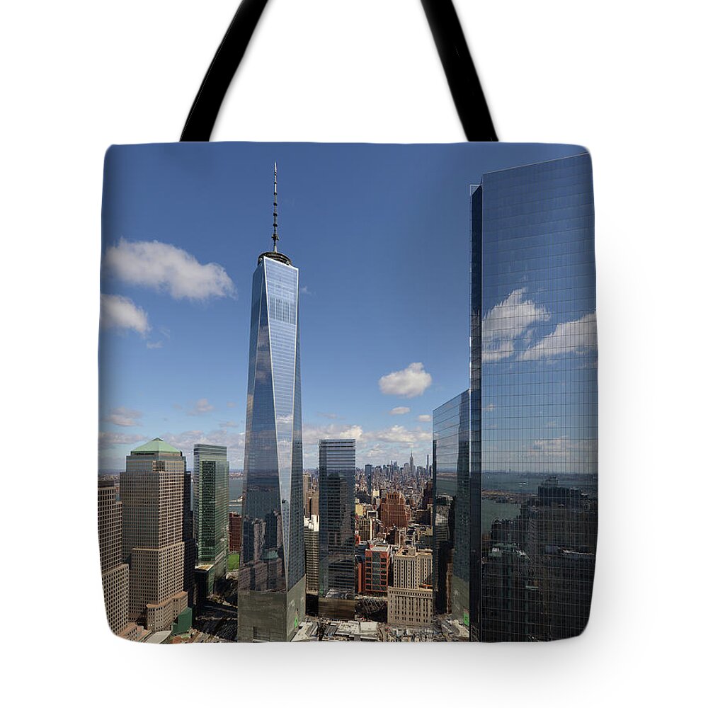 Panoramic World Trade Center Tote Bag featuring the photograph World Trade Center #5 by Yue Wang