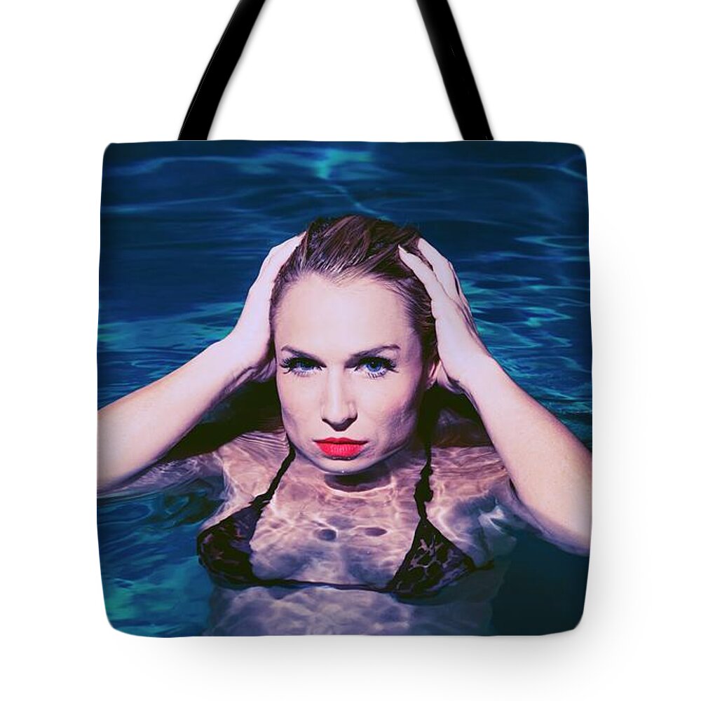 Model Dancer Tote Bag featuring the photograph 5830 Piper Precious Midnight Wet Dip by Nasser Atelier
