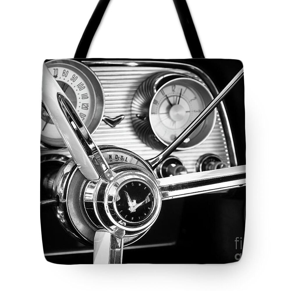 Ford Tote Bag featuring the photograph '59 T-Bird Dash #59 by Dennis Hedberg