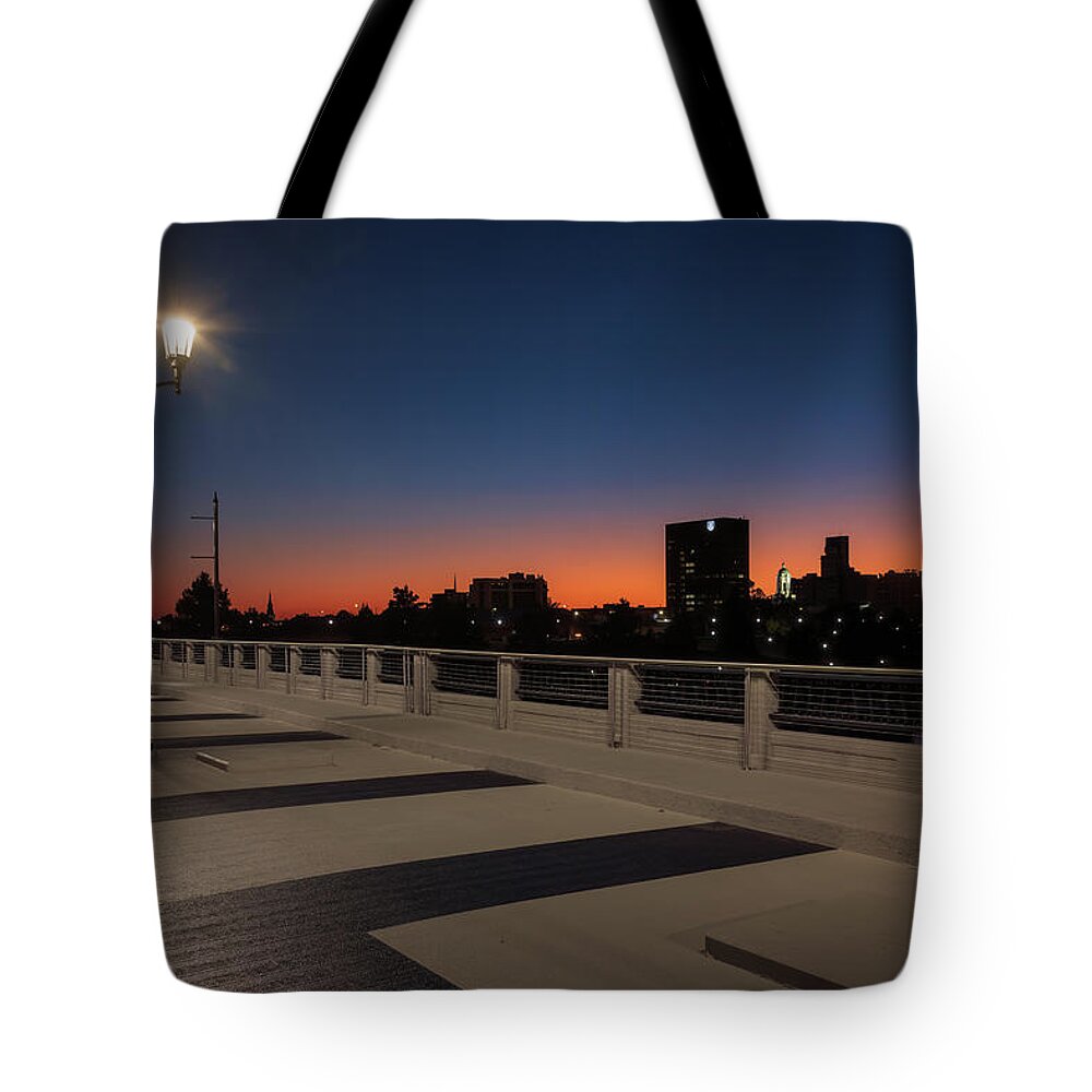 Sunset Tote Bag featuring the photograph 5th Street Bridge Sunset-1 by John Kirkland
