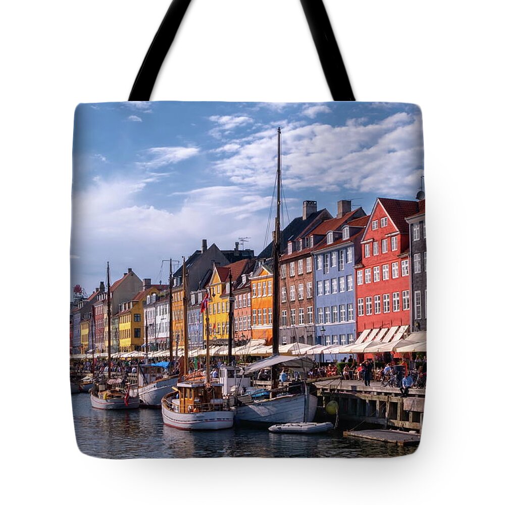 Nordic Tote Bag featuring the photograph Colorful buildings of Nyhavn in Copenhagen, Denmark #6 by Elenarts - Elena Duvernay photo