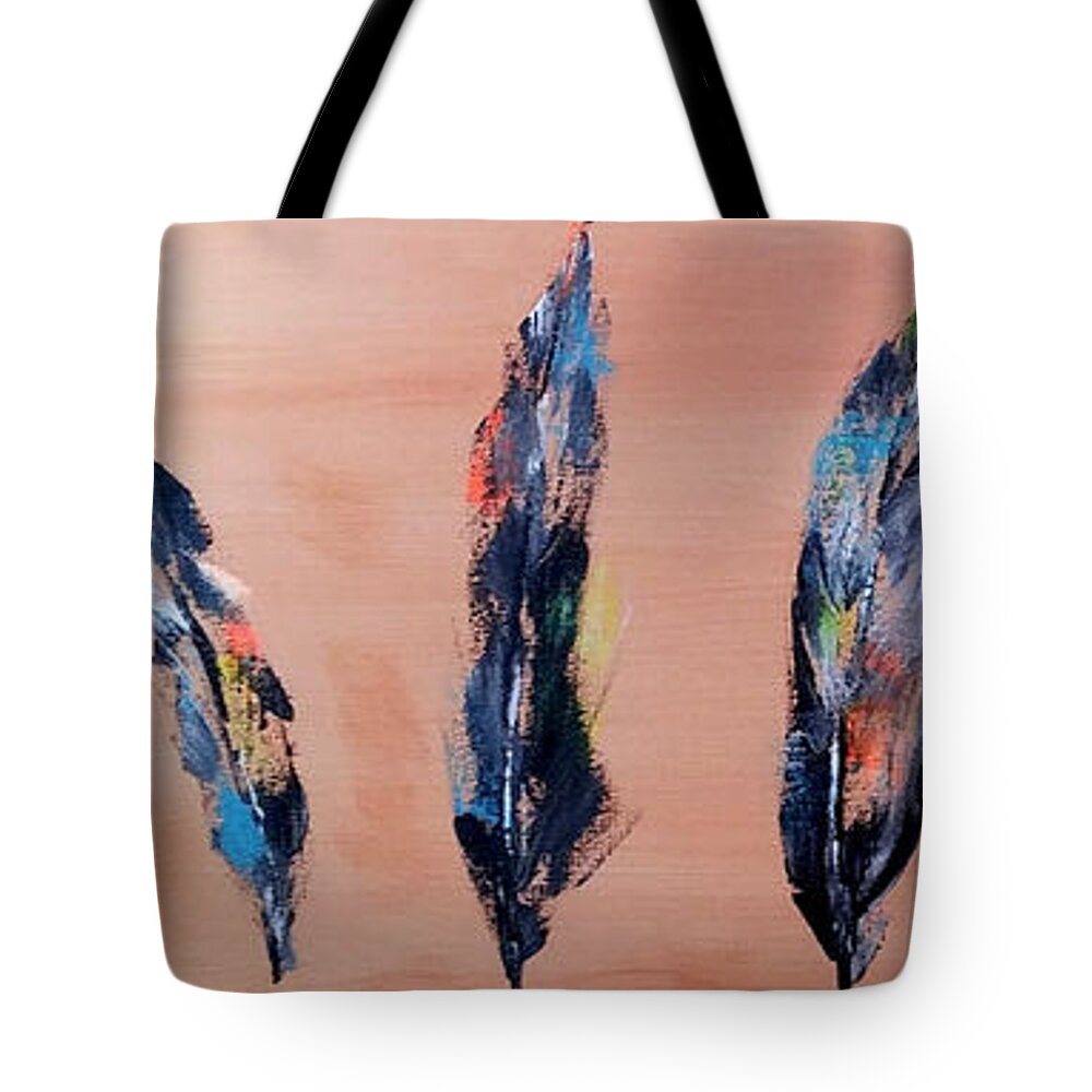 6 Feathers Tote Bag featuring the painting 6 Feathers by Brent Knippel