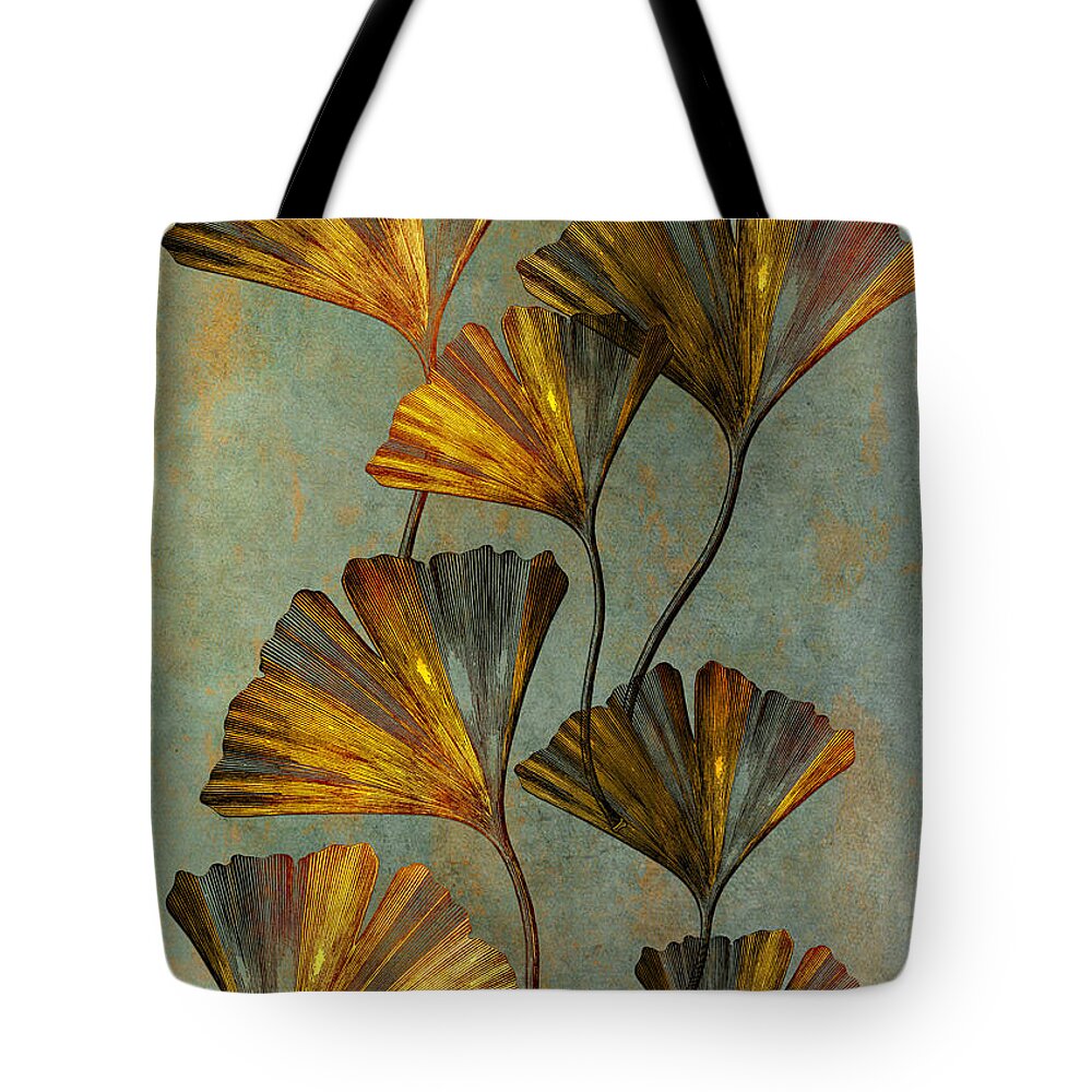 Gingko Tote Bag featuring the mixed media Ginko Floral Decoration #ginko #6 by Justyna Jaszke JBJart