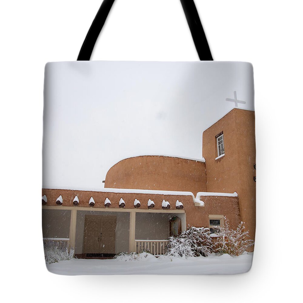 Taos Tote Bag featuring the photograph Our Lady of Guadalupe Catholic Church #6 by Elijah Rael
