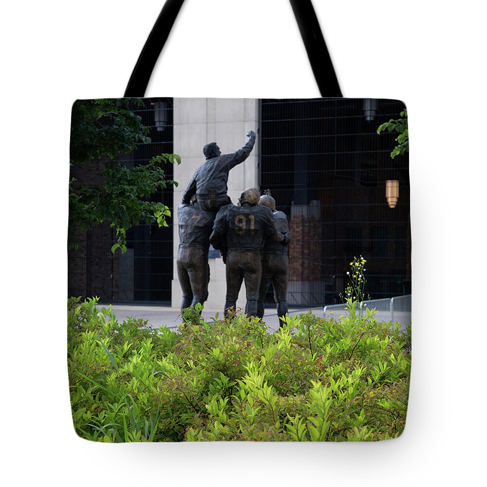 Notre Dame Fighting Irish Tote Bag featuring the photograph Back view of Coach Ara Parseghian at University of Notre Dame by Eldon McGraw