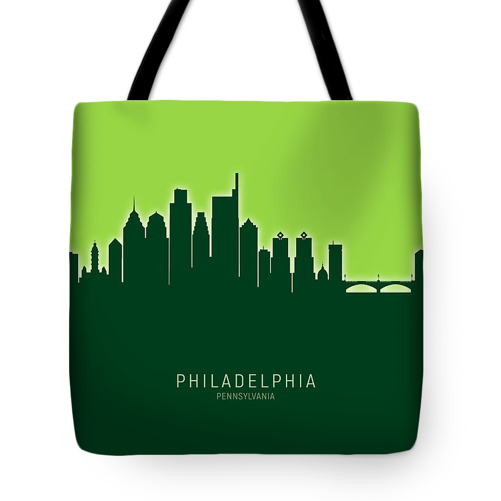 Philadelphia Tote Bag featuring the digital art Philadelphia Pennsylvania Skyline by Michael Tompsett