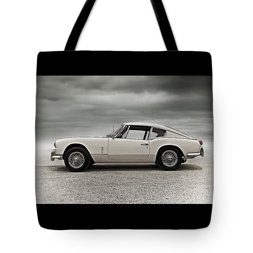 Vintage Tote Bag featuring the digital art '67 Triumph GT6 #67 by Douglas Pittman