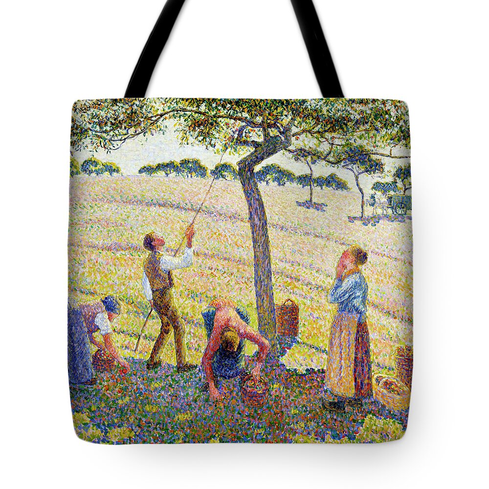 Apple Tote Bag featuring the painting Apple Harvest by Camille Pissarro by Mango Art