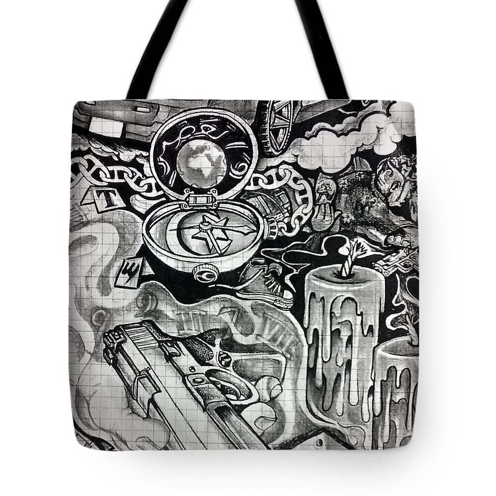 Black Art Tote Bag featuring the drawing Untitled #7 by Arnold Citizen aka Musafir