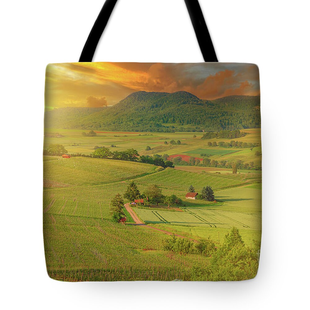 Terraced Vineyards Tote Bag featuring the digital art vineyards of Hallau in Switzerland #7 by Benny Marty