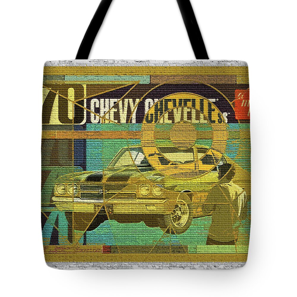 70 Chevy Tote Bag featuring the digital art 70 Chevy / AMT Chevelle by David Squibb