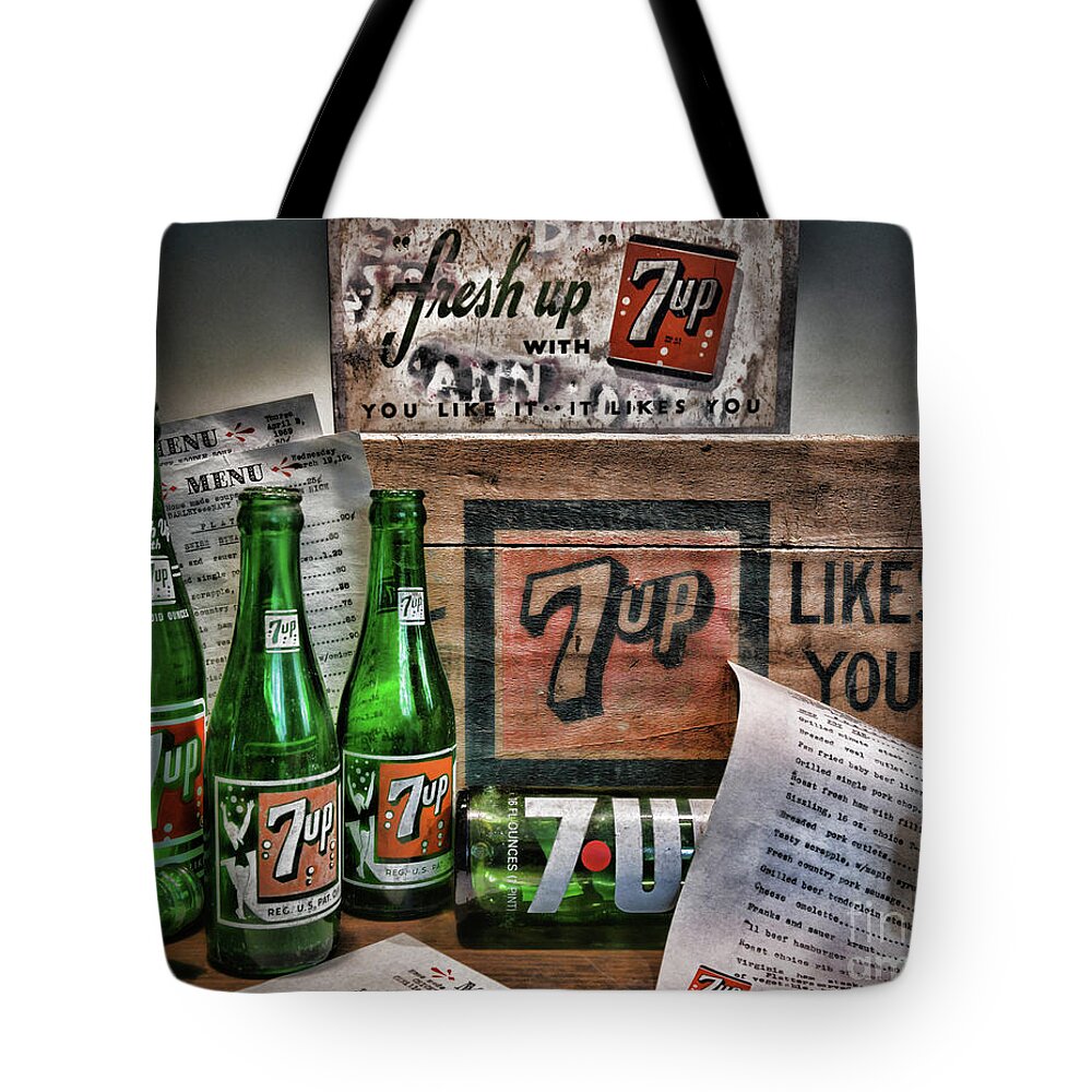 Paul Ward Tote Bag featuring the photograph 7UP Soda Collection by Paul Ward