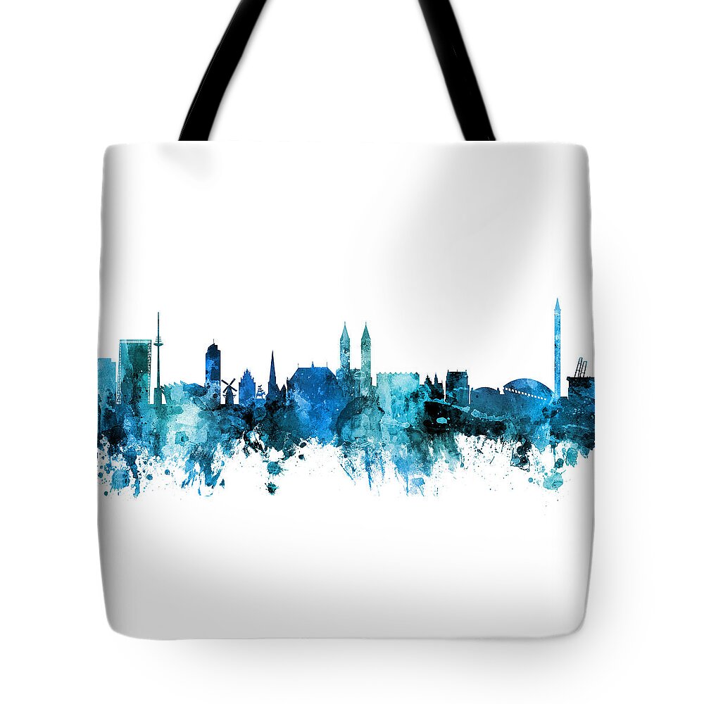 Bremen Tote Bag featuring the digital art Bremen Germany Skyline by Michael Tompsett