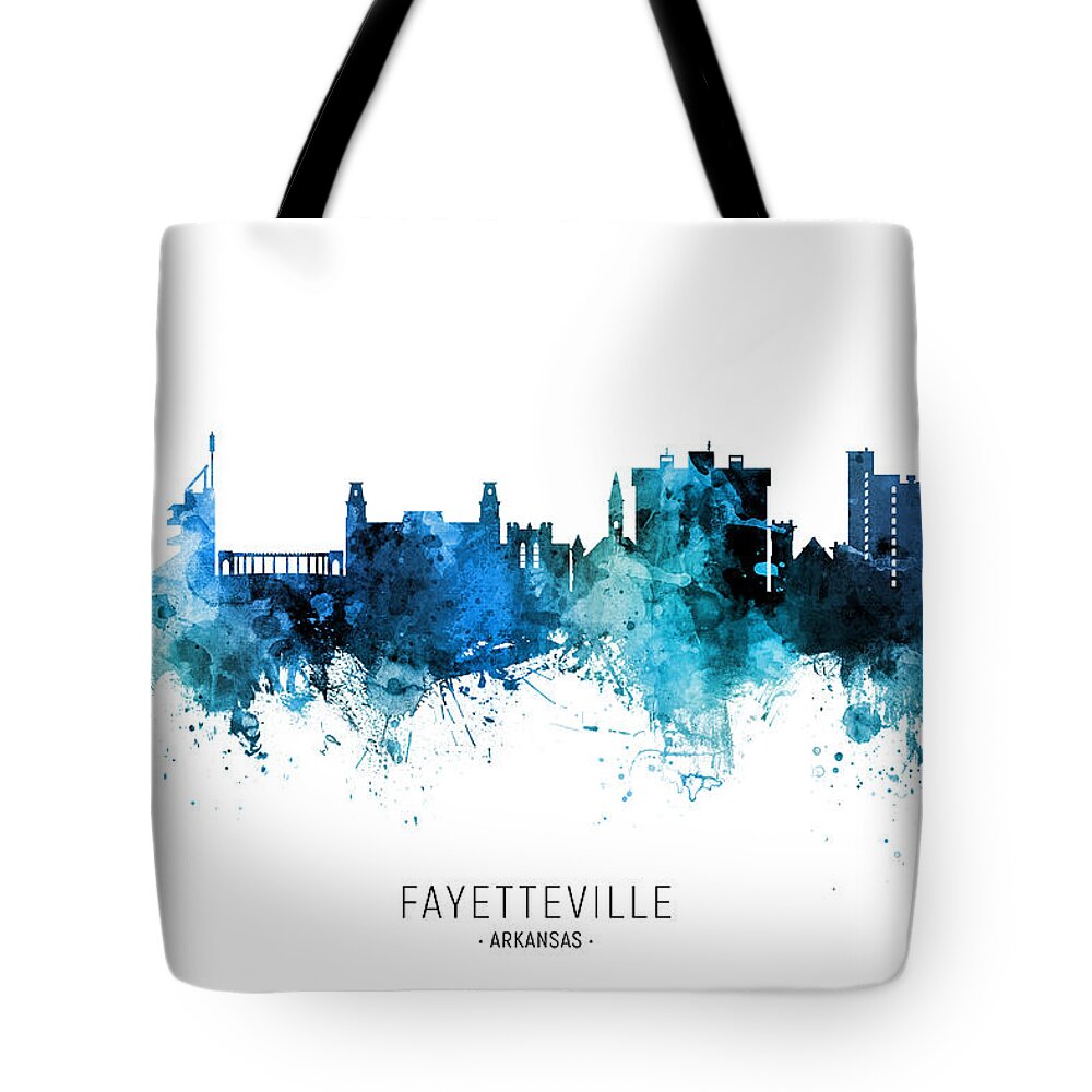 Fayetteville Tote Bag featuring the digital art Fayetteville Arkansas Skyline by Michael Tompsett