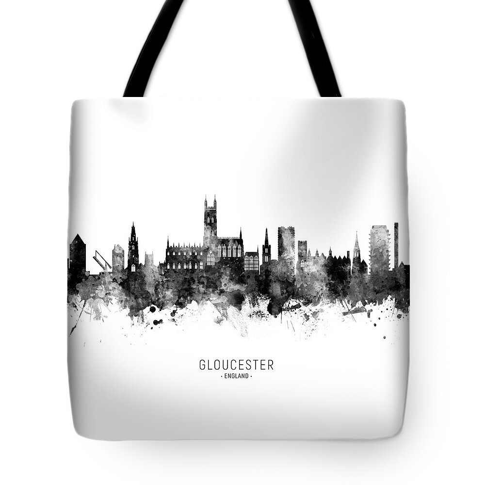 Gloucester Tote Bag featuring the digital art Gloucester England Skyline by Michael Tompsett