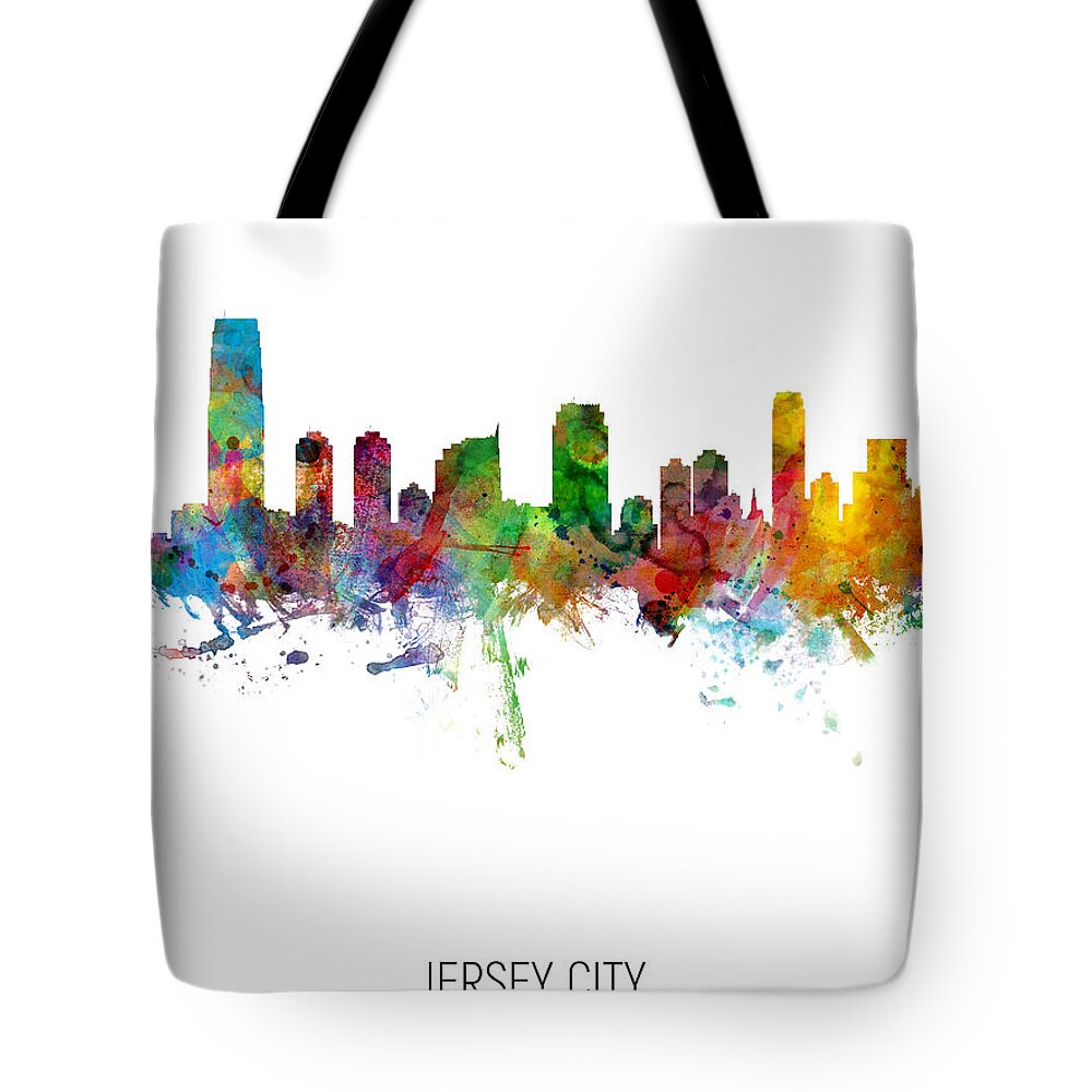 Jersey City Tote Bag featuring the digital art Jersey City New Jersey Skyline by Michael Tompsett