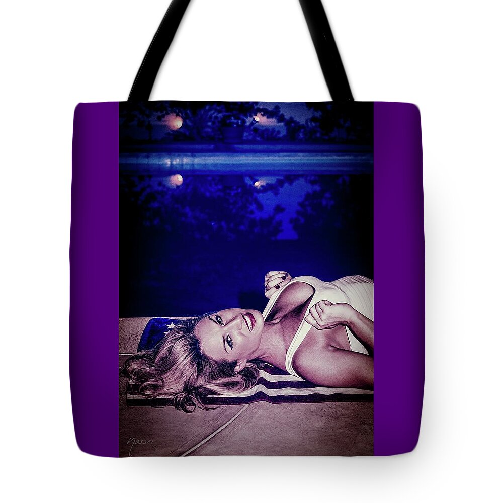 Pizzazz Piper Precious Pizzazz Patriot Poolside Palm Springs Usa Tote Bag featuring the photograph 9294 Piper Precious Pizzazz Patriot Poolside Palm Springs USA by Nasser Atelier