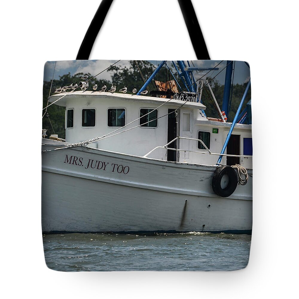 Mrs. Judy Too Tote Bag featuring the photograph Lowcounry Shrimping - Mrs. Judy Too by Dale Powell