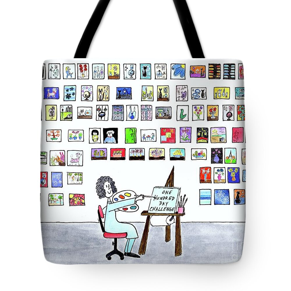 Artist Tote Bag featuring the painting 99 Pieces of Art on the Wall by Donna Mibus