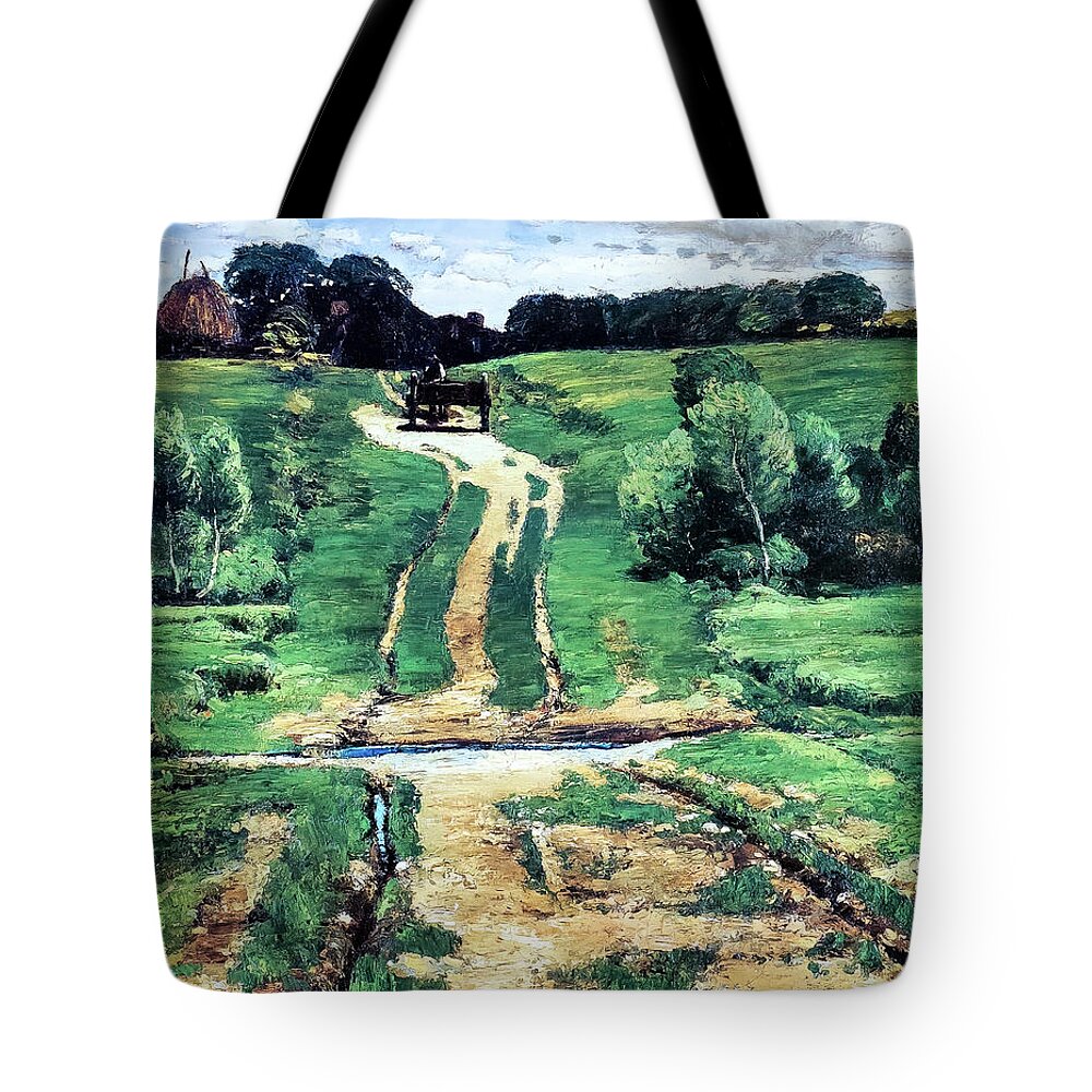 Back Tote Bag featuring the painting A Back Road by Childe Hassam 1884 by Childe Hassam