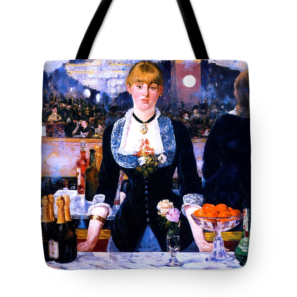 Edouard Tote Bag featuring the painting A Bar at the Folies-Bergere 1881 by Edouard Manet